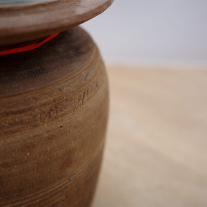 Vintage Wooden Pot W/Glass Cylinder J-0149