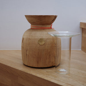 Vintage Wooden Pot W/Glass Cylinder J-0164