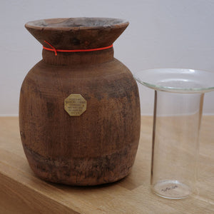 Vintage Wooden Pot W/Glass Cylinder J-0190