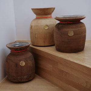 Vintage Wooden Pot W/Glass Cylinder J-0164